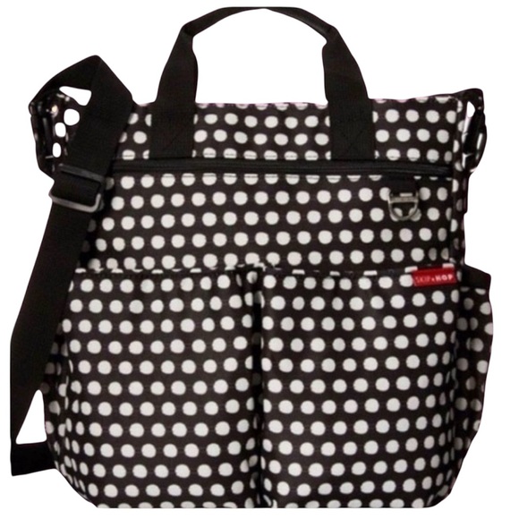 Skip Hop Handbags - Skip Hop tote polka dots black white diaper bag messenger style target designer